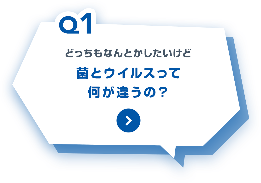 Q1:どっちもなんとかしたいけど、菌とウイルスって何が違うの？
