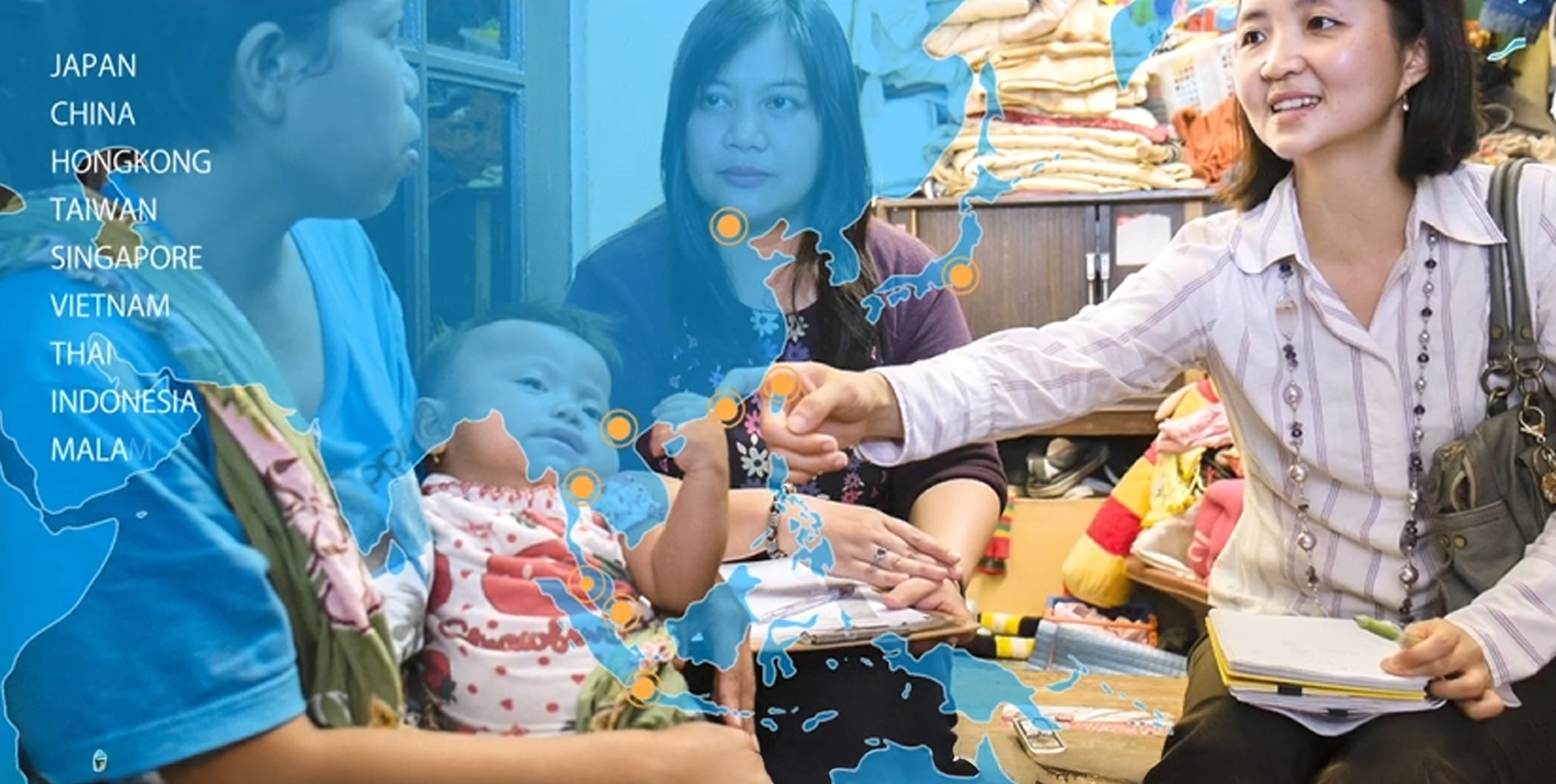 各国のママに、赤ちゃんの肌へのやさしさニーズ調査を行っている様子